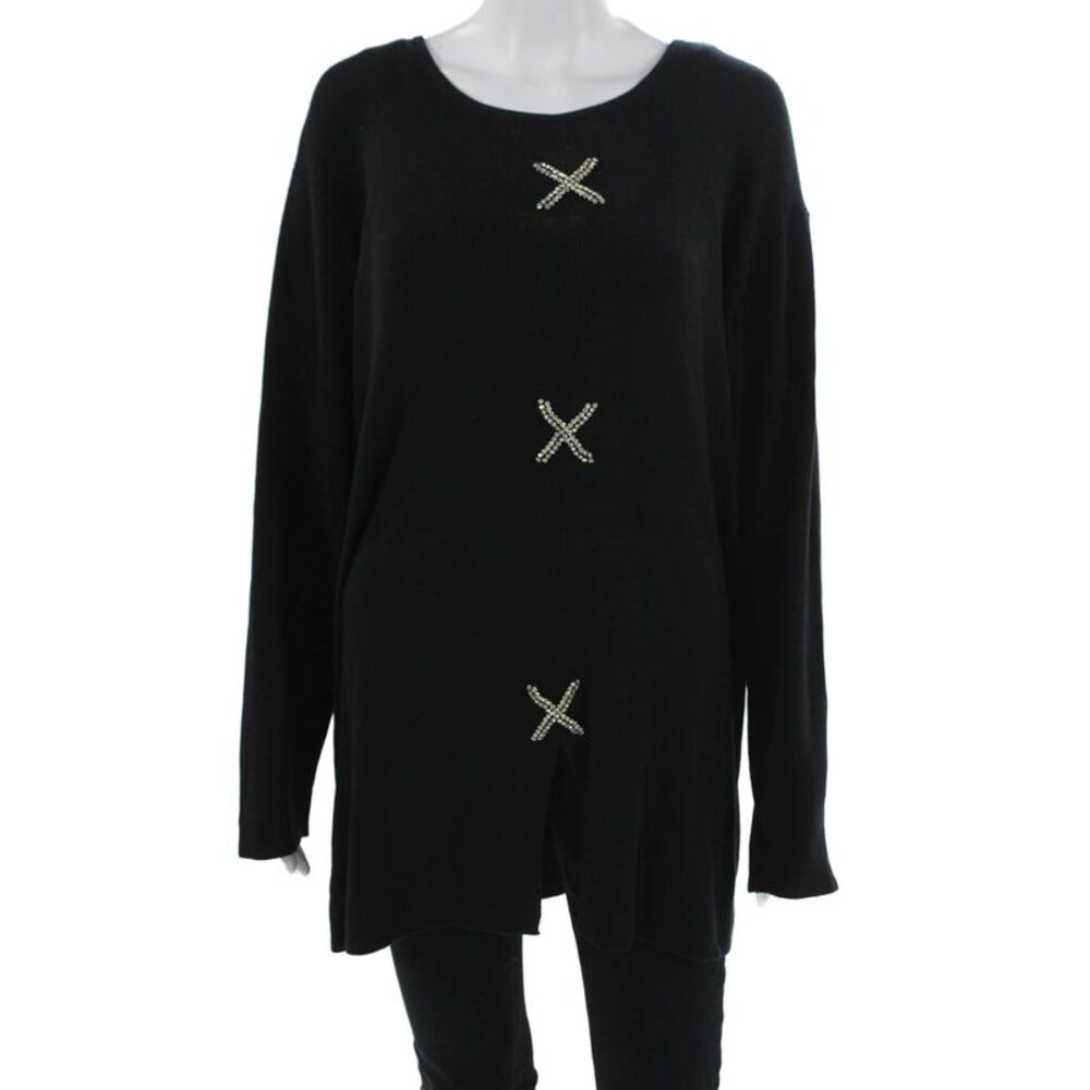 Apart Womens Black Pullover Sweater Silk Blend Long Sleeve Size 2X